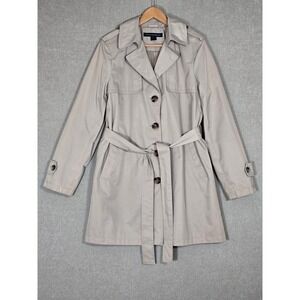 French Connection Women's Tan Beige Button Front Belted Trench Coat L